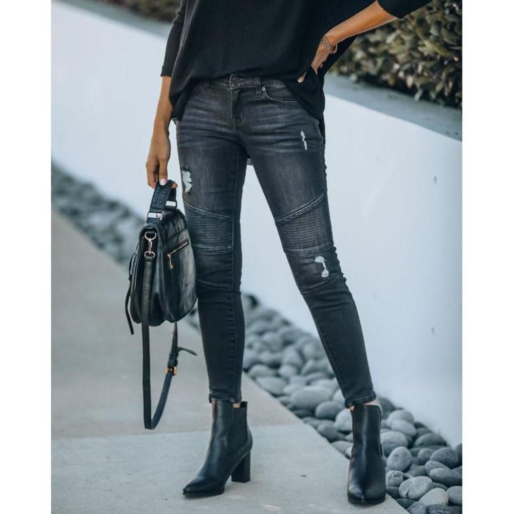 🔥HOST PICK🔥 CLEARANCE Justice Dark Gray Piped Frayed Skinny Jeans - Picture 2 of 7
